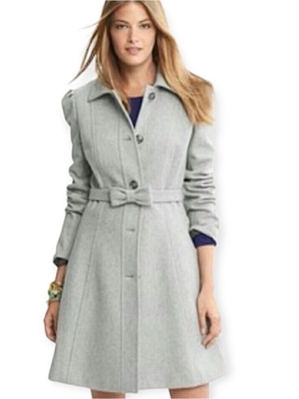 BANANA REPUBLIC Grey Coat Italian Wool Blend Belted Fit & Flare Size Medium P